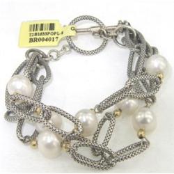 Silver /14K Yellow Gold Pearl Bracelet