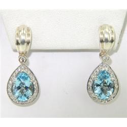 Charles Krypell Gold/Silver Blue Topaz Diamond Earrings