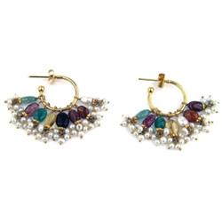 Gold Multi-colored & Pearl Earring