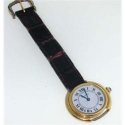 Cartier 18K Yellow Gold, Leather Strap Watch.
