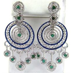 Silver Emerald, Blue Sapphire and Diamond Earring