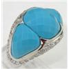 Image 3 : 18K White Gold Diamond & Turquoise Ring