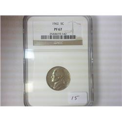 1962 JEFFERSON NICKEL NGC PF67