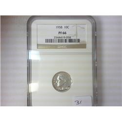 1958 SILVER ROOSEVELT DIME NGC PF66