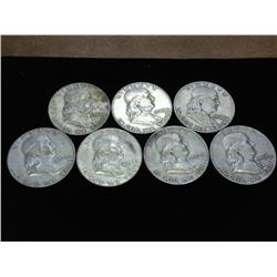 7 ASSORTED FRANKLIN HALF DOLLARS $3.50 FACE VALUE