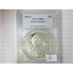 1999-P DOLLEY MADISON SILVER DOLLAR PCGS PR69