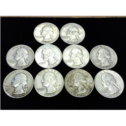 10 ASSORTED 50'S WASHINGTON SILVER QUARTERS