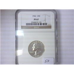 1962 WASHINGTON SILVER QUARTER NGC PF67