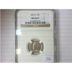 2002-D ROOSEVELT DIME NGC MS66 FT