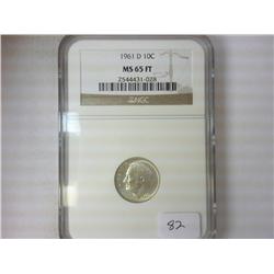 1961-D SILVER ROOSEVELT DIME NGC MS65FT