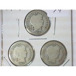 1911,12 & 13 BARBER DIMES