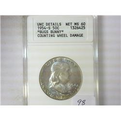 1954-S BUGS BUNNY FRANKLIN HALF ANACS UNC DETAILS