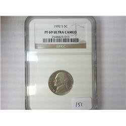 1992-S JEFFERSON NICKEL NGC PF69 ULTRA CAMEO