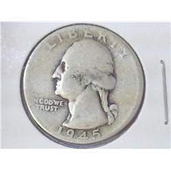 1945 WASHINGTON SILVER QUARTER