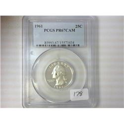 1961 WASHINGTON SILVER QUARTER PCGS PR67 CAM