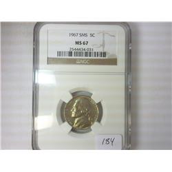 1967 SMS JEFFERSON NICKEL NGC MS67