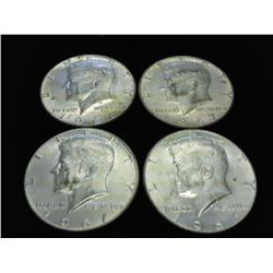 4-ASSORTED 40% SILVER KENNEDY HALF DOLLARS