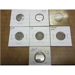 7 ASSORTED SHIELD NICKELS NO DATE, (HOLED) ETC...