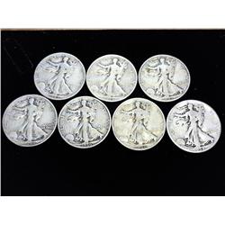 7 ASSORTED WALKING LIBERTY HALF DOLLARS