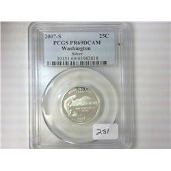 2007-S SILVER WASHINGTON QUARTER PCGS PR69DCAM