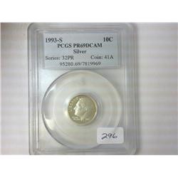 1993-S SILVER ROOSEVELT DIME PCGS PR69DCAM