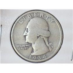 1934 WASHINGTON SILVER QUARTER
