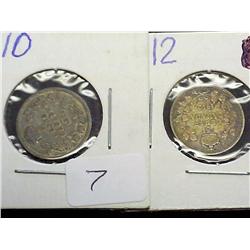 1910 & 12 CANADA FIVE  CENTS (SILVER)