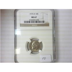 1975-D ROOSEVELT DIME NGC MS67