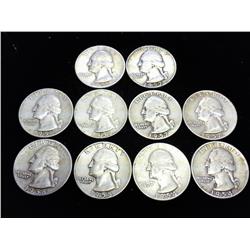 10 ASSORTED 50'S WASHINGTON SILVER QUARTERS