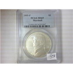 2005-P MARSHALL SILVER DOLLAR PCGS MS69