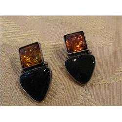 1 pc Amber & Onyx earring