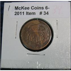 34. 1865 U.S. Two Cent Piece. AG-G.