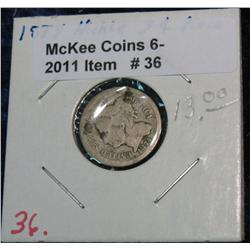 36. 1874 U.S. Three Cent Nickel. G-4.