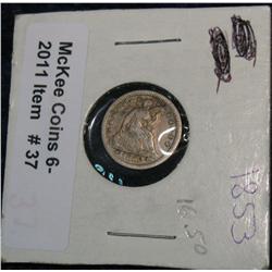 37. 1853 Arrows Seated Liberty Half Dime. VG-8.