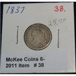 38. 1837 Capped Bust Dime. AG-3.