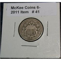 41. 1869 Shield Nickel. VG-8. Small scratch on obverse.