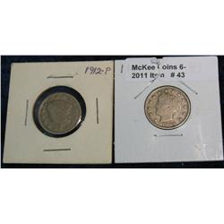 43. 1906 & 12 Liberty Nickels. G-VG.