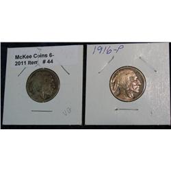 44. 1915 D & 16 P Buffalo Nickels. G-VG. Dark. Cleaned.
