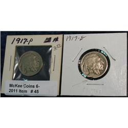 45. 1917 P G & 17D G with Clipped Planchet Buffalo Nickels.