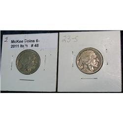 48. 1921 P & 23 S Buffalo Nickels. G-VG.