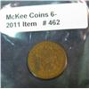 462. 1881 Indian Cent Counterstamped twice "H.M.J."