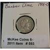 Image 1 : 593. 1901 O Barber Dime. VF 20.