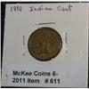 Image 1 : 611. 1901 Indian Head Cent. EF 40.