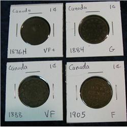 1067. 1876H VF+. 1884 G, 1888 VF, & 1905 F Canada Large Cents.