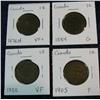Image 1 : 1067. 1876H VF+. 1884 G, 1888 VF, & 1905 F Canada Large Cents.