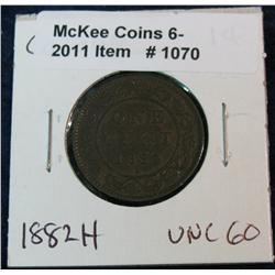 1070. 1882 H Brown Unc 60 Canada Large Cent.