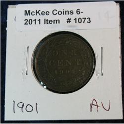 1073. 1901 Brown AU Canada Large Cent.