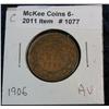 1077. 1906 AU Canada Large Cent.