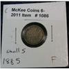 Image 1 : 1086. 1885 Small 5 Canada Five Cent Silver. F-12.