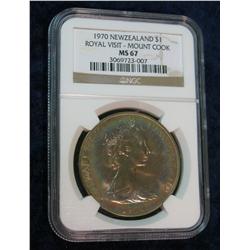 1102. 1970 New Zealand $1 Royal Visit Mount Cook, NGC